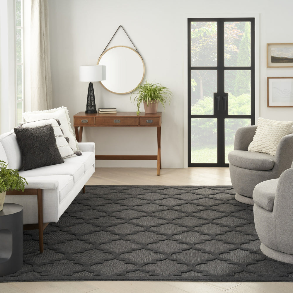 Nourison Easy Care NES01 Charcoal Black Area Rug Room Image Feature