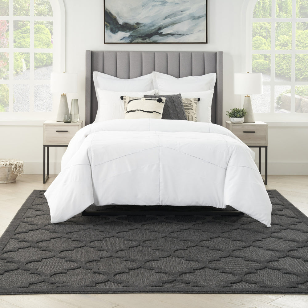 Nourison Easy Care NES01 Charcoal Black Area Rug Room Image Feature