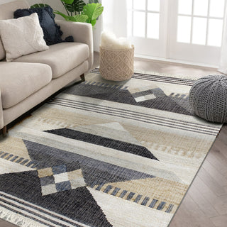 LR Home Nimroz 81984 Tan/Black/Blue/Gray/White Area Rug Lifestyle Image