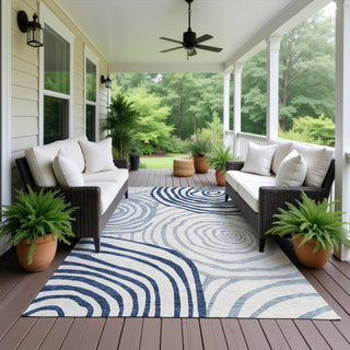 Dalyn Neo NO10 Blue Machine Washable Area Rug Outdoor Lifestyle Image Feature