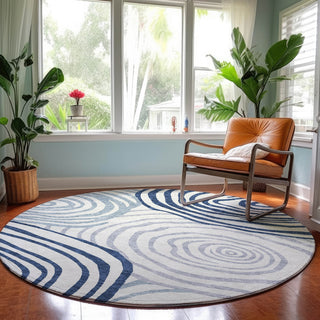 Dalyn Neo NO10 Blue Machine Washable Area Rug Round Lifestyle Image Feature