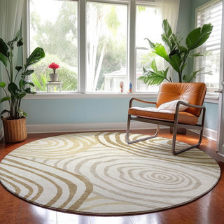 Dalyn Neo NO10 Gold Machine Washable Area Rug Round Lifestyle Image Feature
