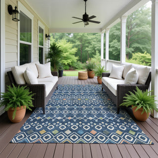 Dalyn Neo NO12 Navy Machine Washable Area Rug Outdoor Lifestyle Image Feature