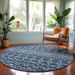 Dalyn Neo NO12 Navy Machine Washable Area Rug Round Lifestyle Image Feature