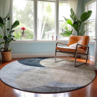 Dalyn Neo NO13 Sky Machine Washable Area Rug Round Lifestyle Image Feature