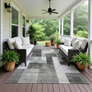Dalyn Neo NO15 Pewter Machine Washable Area Rug Outdoor Lifestyle Image Feature