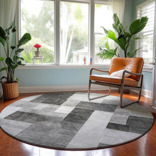 Dalyn Neo NO15 Pewter Machine Washable Area Rug Round Lifestyle Image Feature