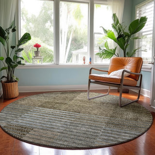 Dalyn Neo NO17 Taupe Machine Washable Area Rug Round Lifestyle Image Feature