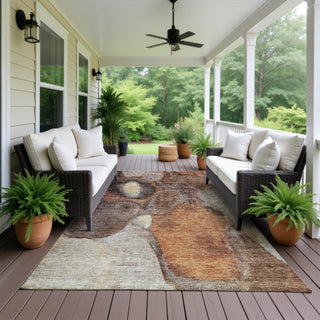 Dalyn Neo NO2 Coffee Machine Washable Area Rug Outdoor Lifestyle Image Feature