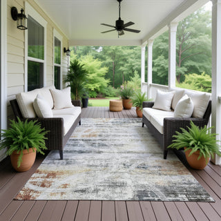 Dalyn Neo NO3 Silver Machine Washable Area Rug Outdoor Lifestyle Image Feature