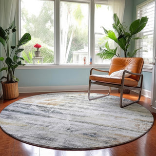 Dalyn Neo NO3 Silver Machine Washable Area Rug Round Lifestyle Image Feature