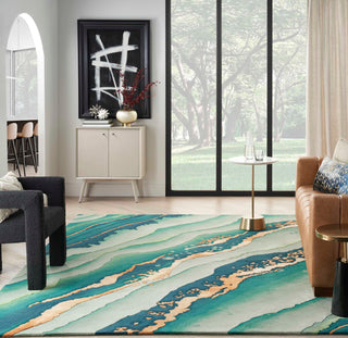 Nourison Prismatic PRS30 Emerald Area Rug Room Image Feature