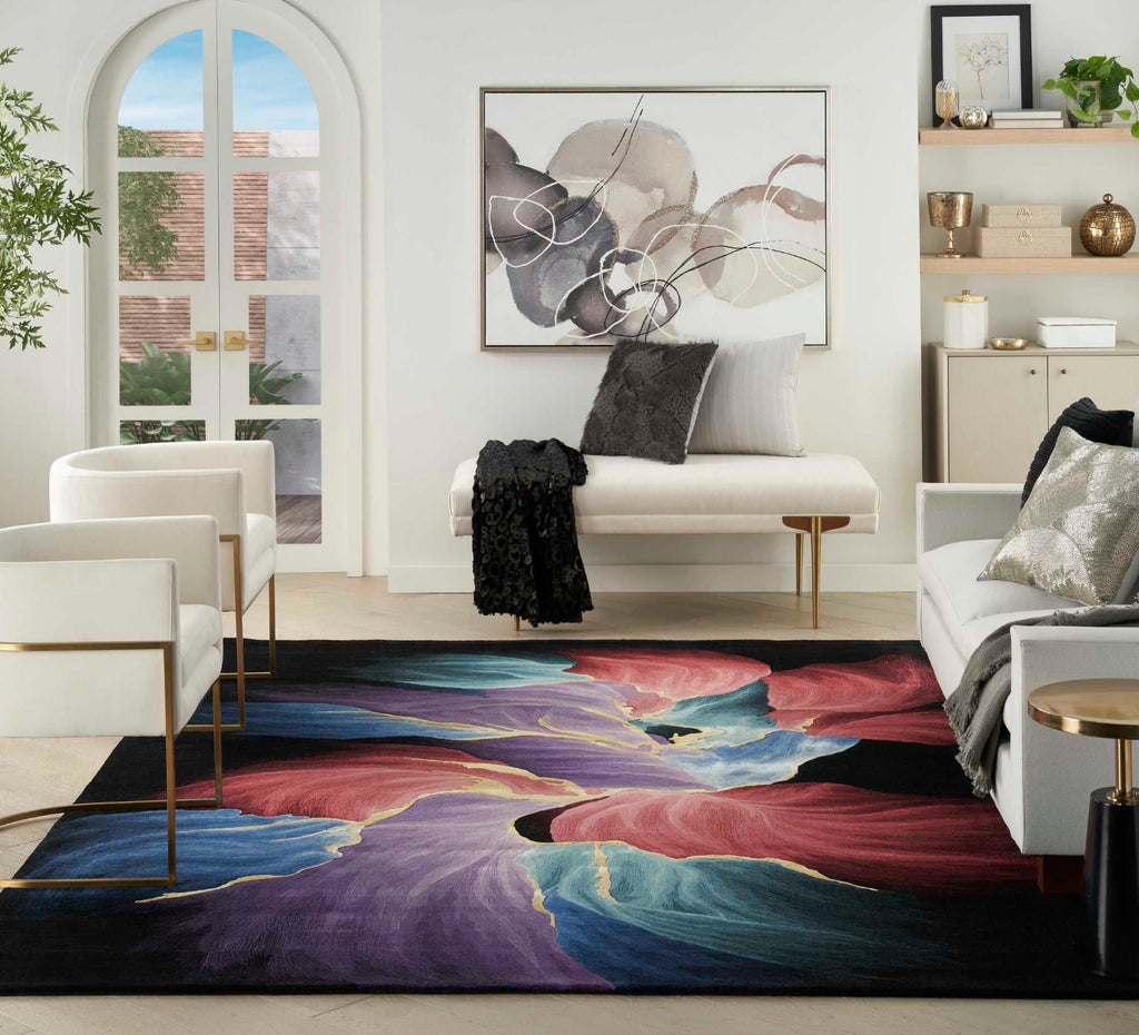 Nourison Prismatic PRS34 Black Area Rug Room Image Feature