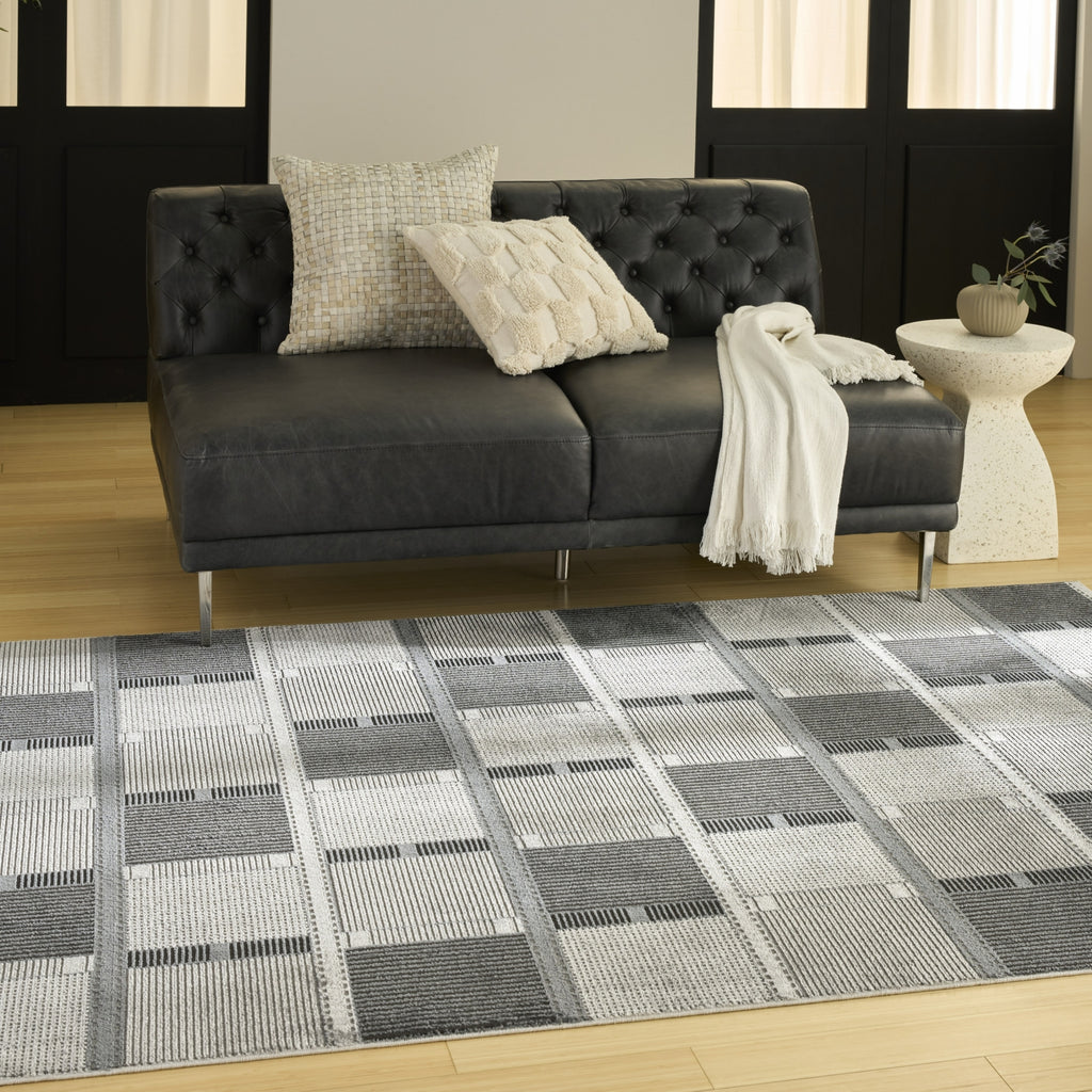 Nourison Nordic NRC09 Grey Black Area Rug Corner Image