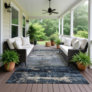 Dalyn Nouveau NV3 Navy Machine Washable Area Rug Outdoor Lifestyle Image Feature