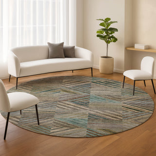 Dalyn Nexus NX2 Teal Area Rug Round Lifestyle Image Feature