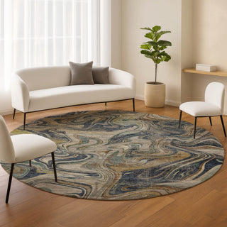 Dalyn Nexus NX6 Navy Area Rug Round Lifestyle Image Feature