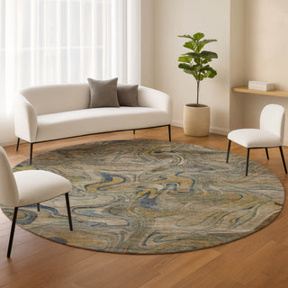 Dalyn Nexus NX6 Putty Area Rug Round Lifestyle Image Feature
