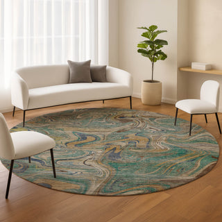 Dalyn Nexus NX6 Teal Area Rug Round Lifestyle Image Feature