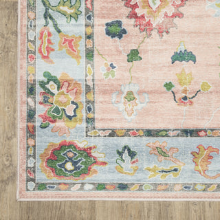 Oriental Weavers Addison ADD01 Pink/ Blue Machine Washable Area Rug by PRINTS Corner Image