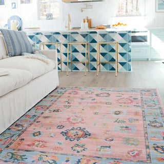 Oriental Weavers Addison ADD01 Pink/ Blue Machine Washable Area Rug by PRINTS Lifestyle Image Feature
