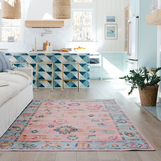 Oriental Weavers Addison ADD01 Pink/ Blue Machine Washable Area Rug by PRINTS Lifestyle Image Feature