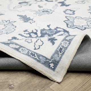 Oriental Weavers Addison ADD02 Ivory/ Blue Machine Washable Area Rug by PRINTS Backing Image