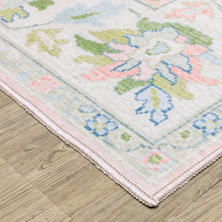 Oriental Weavers Addison ADD04 Pink/ Green Machine Washable Area Rug by PRINTS Corner Image