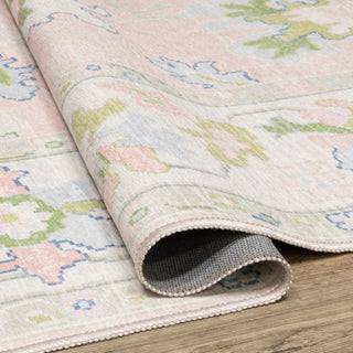 Oriental Weavers Addison ADD04 Pink/ Green Machine Washable Area Rug by PRINTS Close-up Image