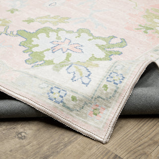 Oriental Weavers Addison ADD04 Pink/ Green Machine Washable Area Rug by PRINTS Backing Image