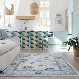 Oriental Weavers Addison ADD05 Blue/ Green Machine Washable Area Rug by PRINTS Lifestyle Image Feature