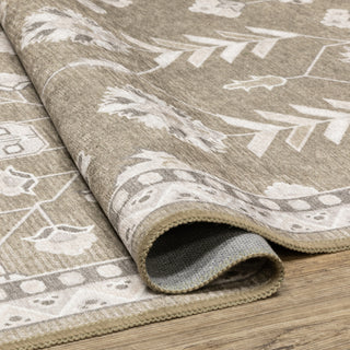Oriental Weavers Addison ADD07 Brown/ Ivory Machine Washable Area Rug by PRINTS Close-up Image