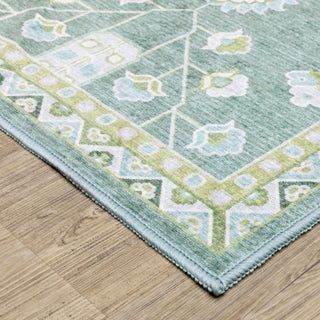 Oriental Weavers Addison ADD08 Teal/ Green Machine Washable Area Rug by PRINTS Corner Image