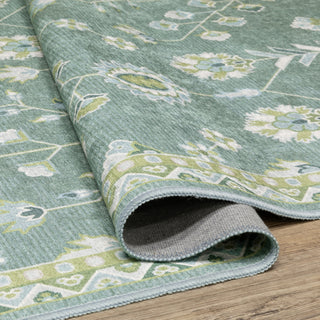 Oriental Weavers Addison ADD08 Teal/ Green Machine Washable Area Rug by PRINTS Close-up Image