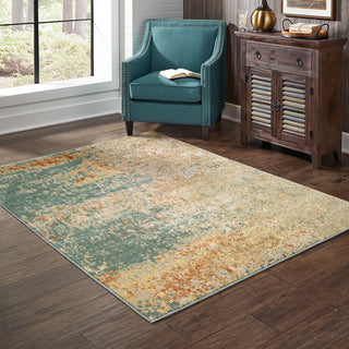 Oriental Weavers Carson 9654B Blue Orange Area Rug Lifestyle Image Feature