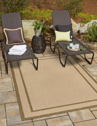 Unique Loom Outdoor Border T-KOZA-20413A Beige Area Rug 8' X 11' 4'' Lifestyle Image