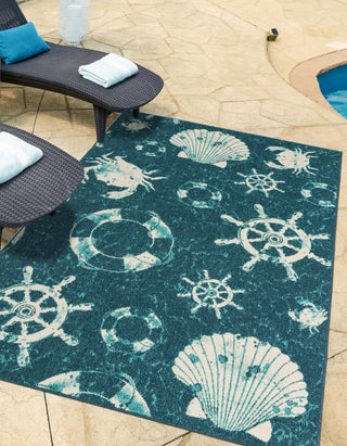 Unique Loom Outdoor Coastal OWE-CSTL4 Navy Blue Area Rug 7' 10'' X 10' Lifestyle Image Feature