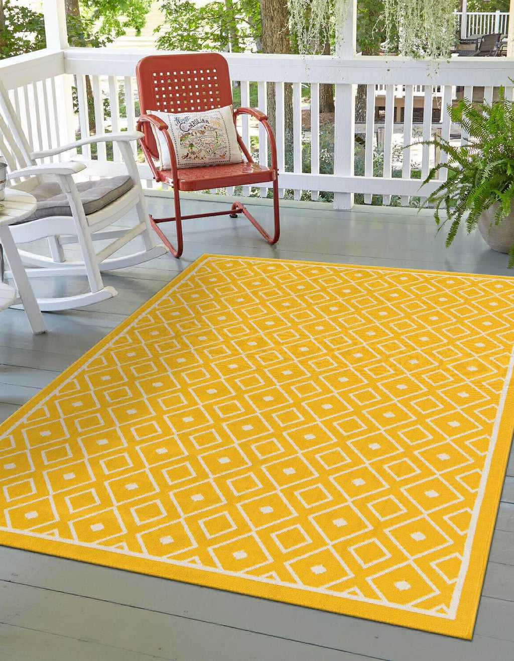 Unique Loom Outdoor Trellis OWE-OTRS1 Yellow Area Rug 7' 10'' X 10' Lifestyle Image Feature