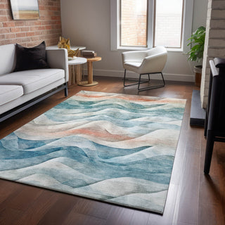 Dalyn Pacifica PA3 Teal Machine Washable Area Rug Lifestyle Image Feature