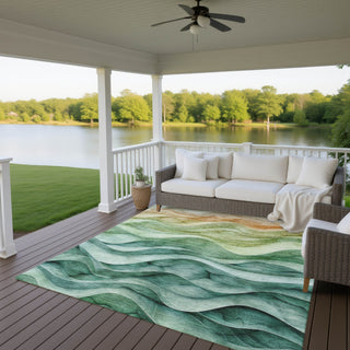 Dalyn Pacifica PA4 Teal Machine Washable Area Rug Outdoor Lifestyle Image Feature