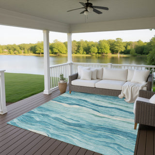 Dalyn Pacifica PA6 Turquoise Machine Washable Area Rug Outdoor Lifestyle Image Feature