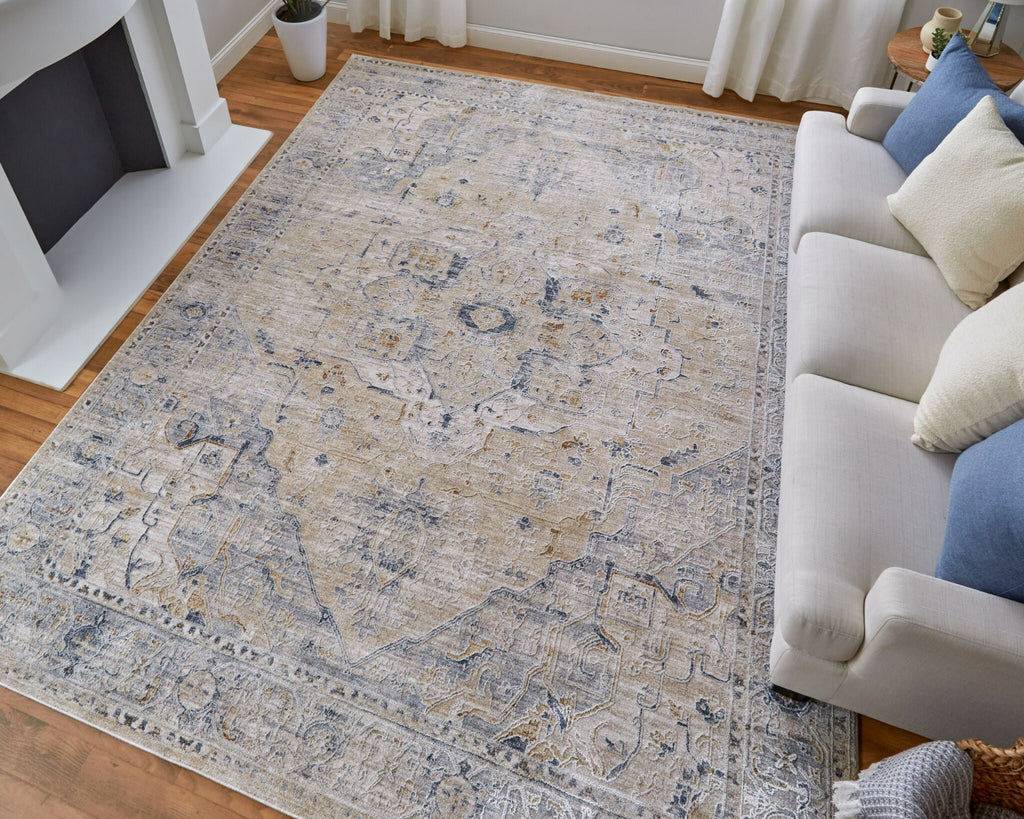 Feizy Pasha 39M5F Ivory/Taupe/Blue Area Rug Lifestyle Image Feature