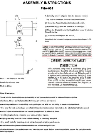 Surya Pahia PHA-001 Lamp Assembly
