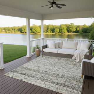 Dalyn Portico PO1 Pewter Machine Washable Area Rug Outdoor Lifestyle Image Feature