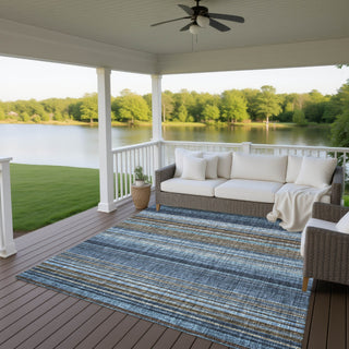 Dalyn Portico PO2 Navy Machine Washable Area Rug Outdoor Lifestyle Image Feature