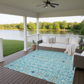 Dalyn Portico PO4 Teal Machine Washable Area Rug Outdoor Lifestyle Image Feature