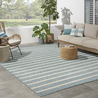 Nourison Positano POS03 Aqua Ivory Area Rug Corner Image