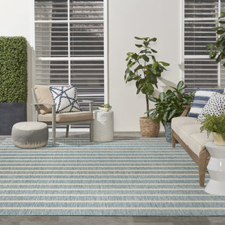 Nourison Positano POS03 Aqua Ivory Area Rug Corner Image
