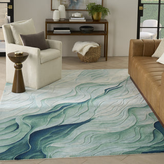 Nourison Prismatic PRS42 Silver Green Area Rug Room Image Feature