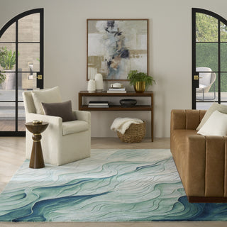 Nourison Prismatic PRS42 Silver Green Area Rug Room Image Feature